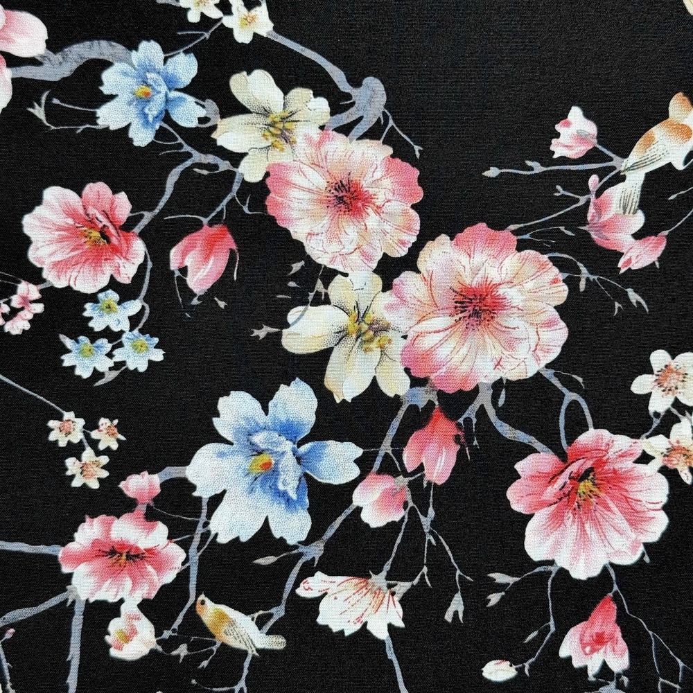 Womens 3X Black Floral Blouse Flowy Short Sleeve Pink Blue Romantic Boho Cottage - Picture 5 of 9